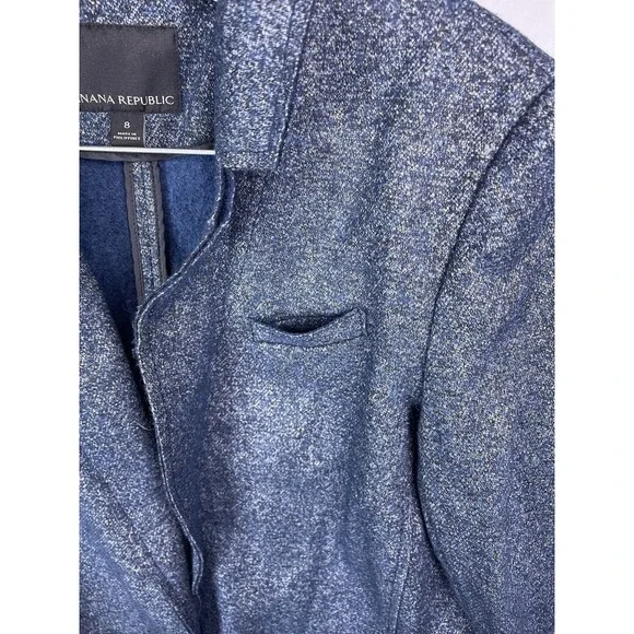 Banana Republic Women 8 Blazer Coat Wool Textured Knit Career Heathered Blue - Picture 9 of 13